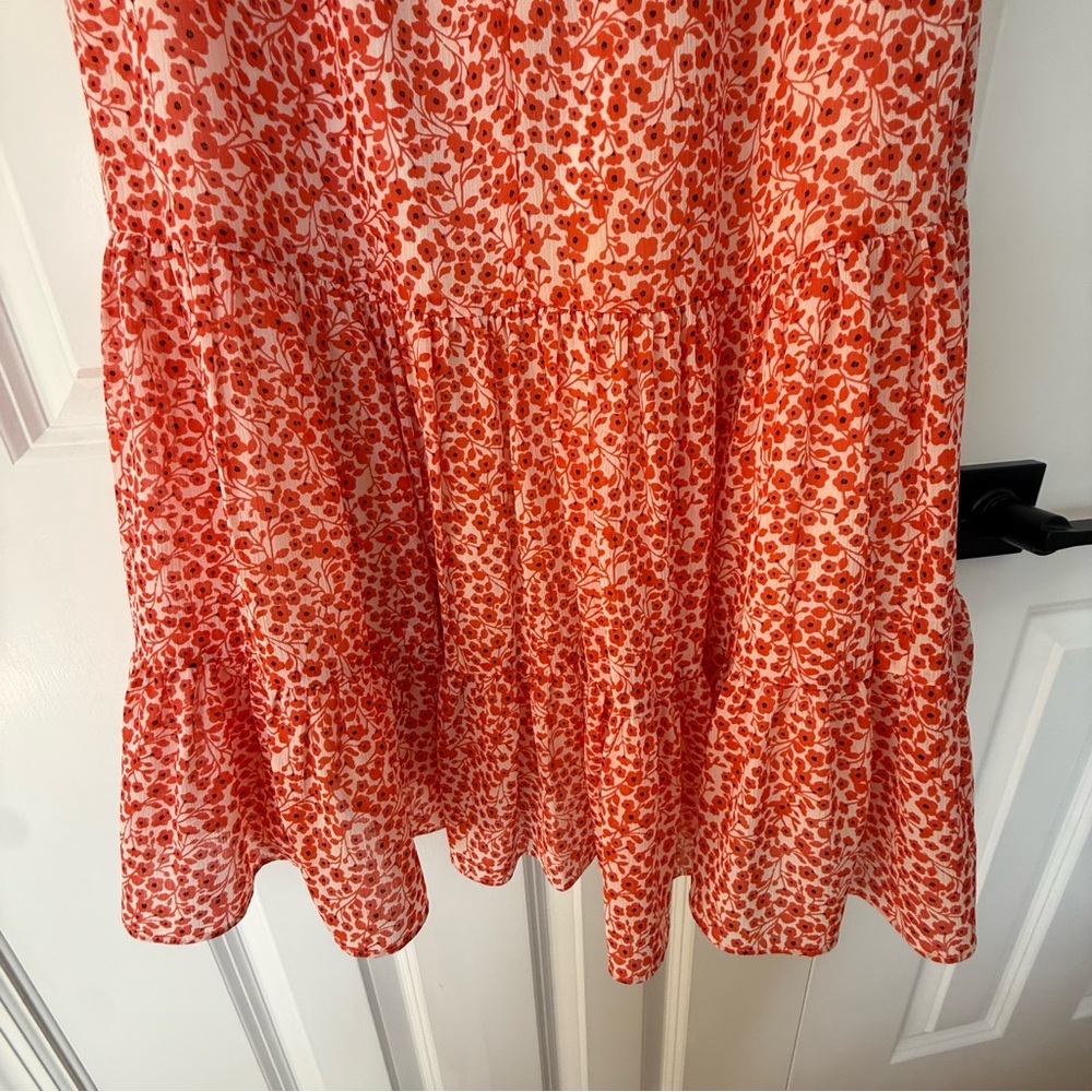 J.Crew Factory Tiered Floral Midi Dress Size 00 Coral Orange New With Tags - Picture 9 of 11